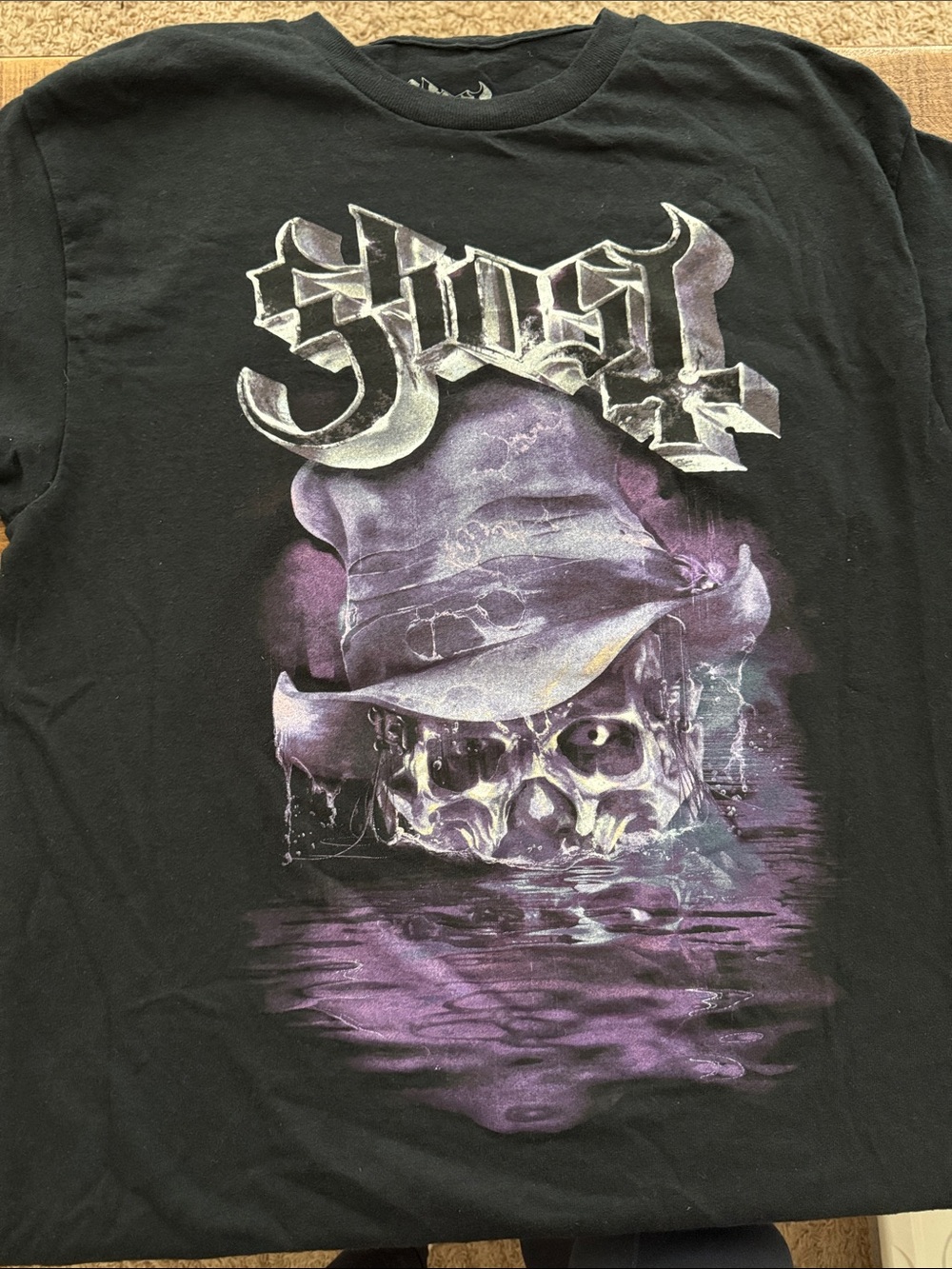 Ghost Band Black Short-Sleeve Tee with Purple Skull Graphic